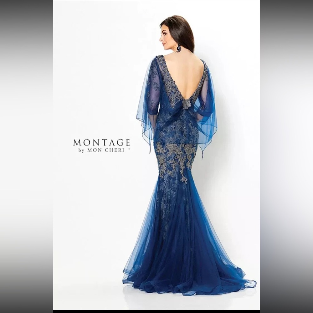 Stunning Montage off the shoulder Blue & Platinum fit & flare gown. - Picture 3 of 3